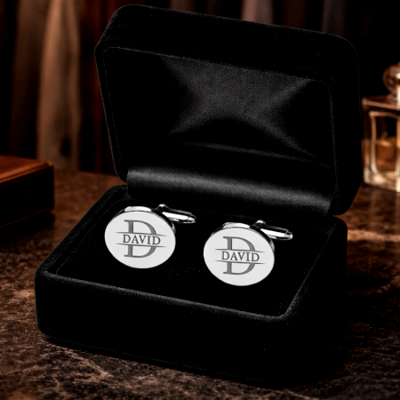 Handmade 925 Sterling Silver David Engraved Round Cufflinks Pair